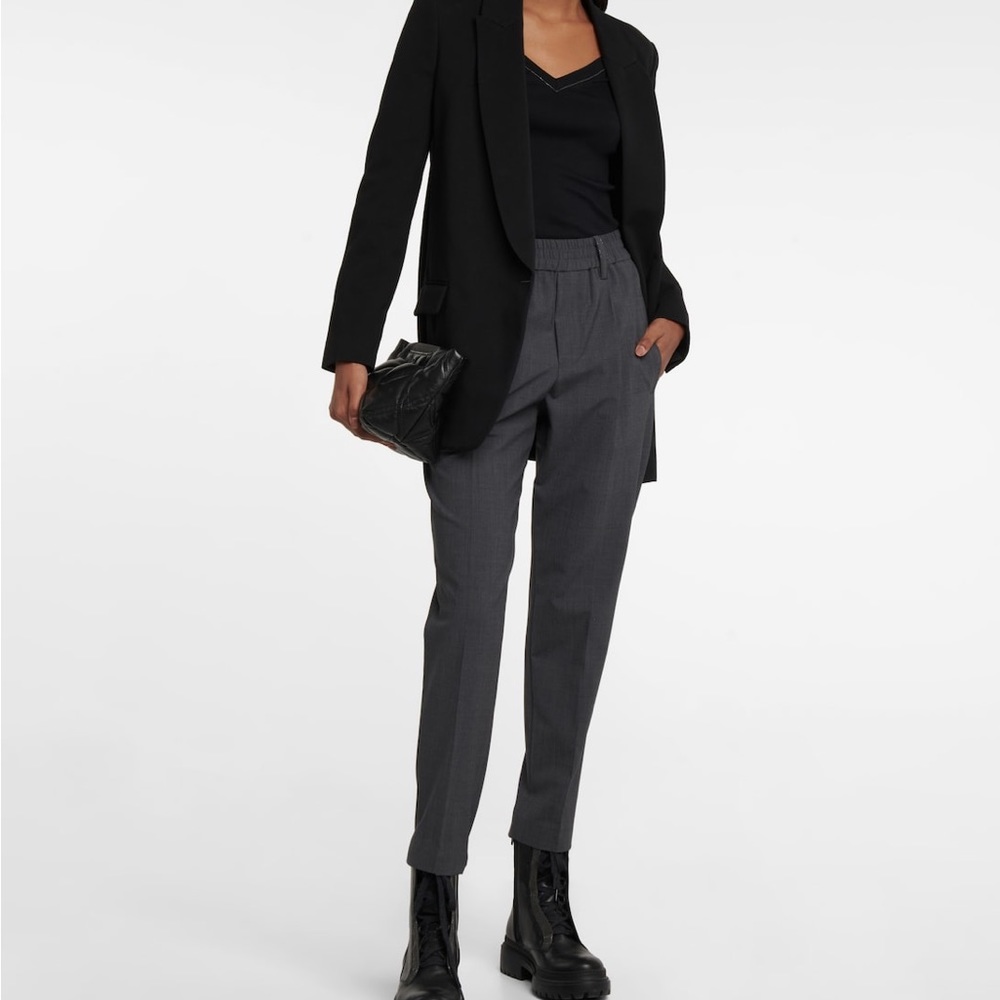 Brunello Cucinelli high rise tapered wool blend pants